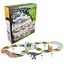 Игровой набор 1TOY Гибкий трек "Динопарк", 132 детали, туннель, ворота, мост, динозавр, машинка