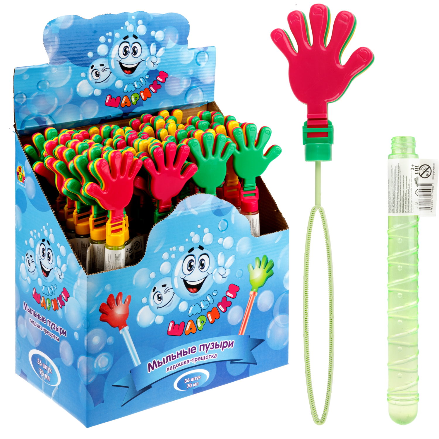 Мыльные пузыри 1TOY Мы-шарики! колба с ладошкой-трещоткой