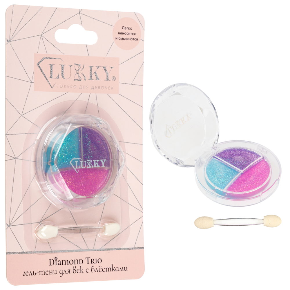 Гель-тени для век с блёстками Lukky Diamond Color Pop, 3 цвета, аппликатор, 3,6 г