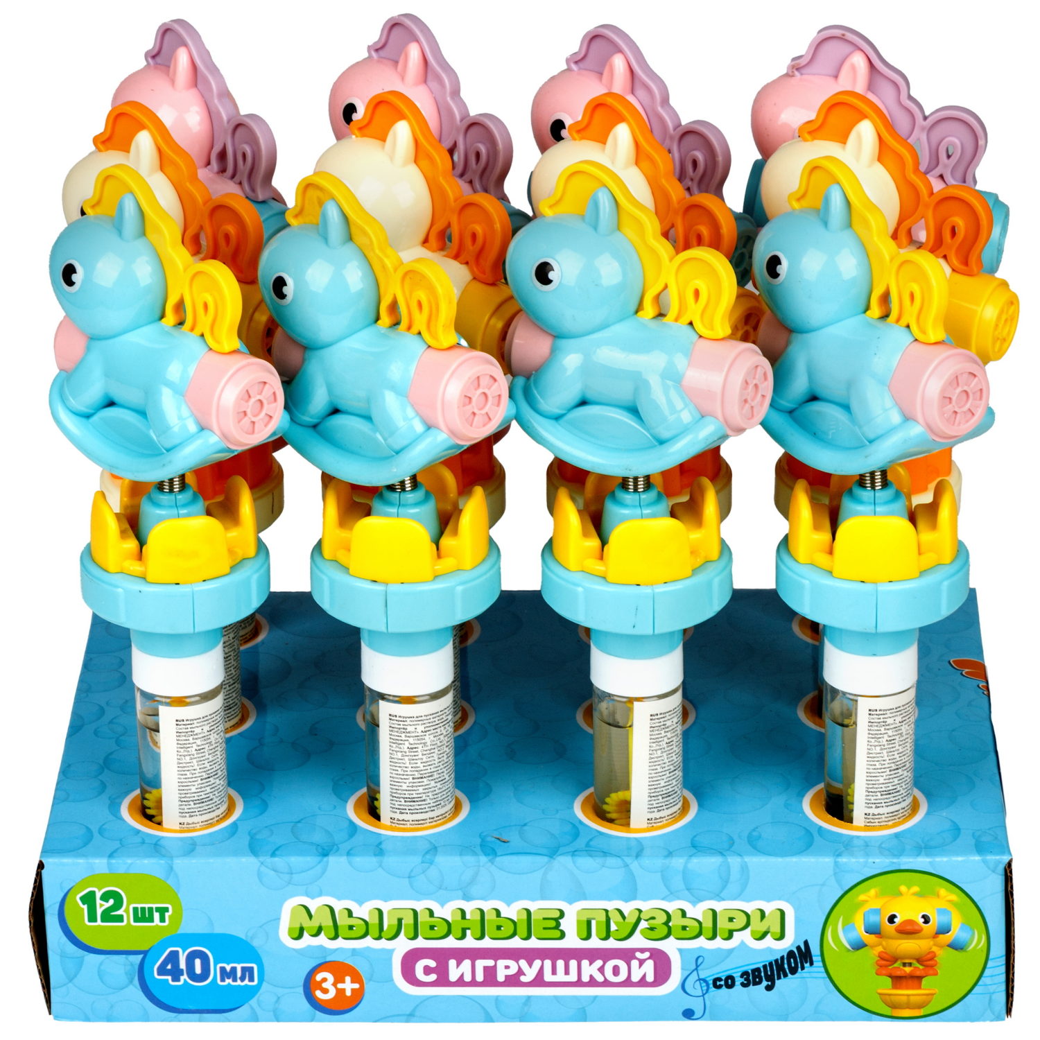 Мыльные пузыри с игрушкой-качалкой 1TOY Мы-шарики! Пони, 40 мл, 3 цвета в ассортименте