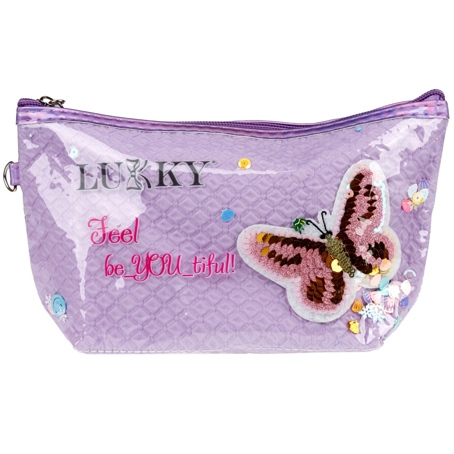 Косметичка с вышивкой и подвижными блёстками Lukky Love Butterfly, 22*14*6 см