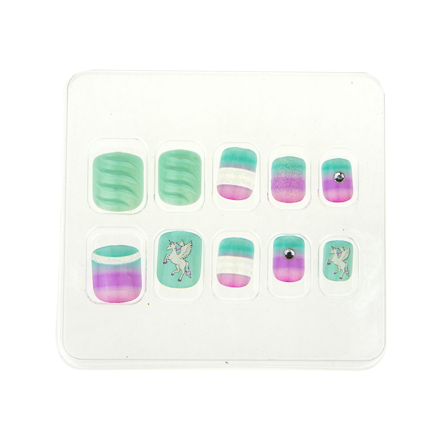 Накладные ногти детские LUKKY Нэйл-Арт, с дизайном, короткие, на клеевой основе, для девочек от 3 до 10 лет, #19 Alicorn
