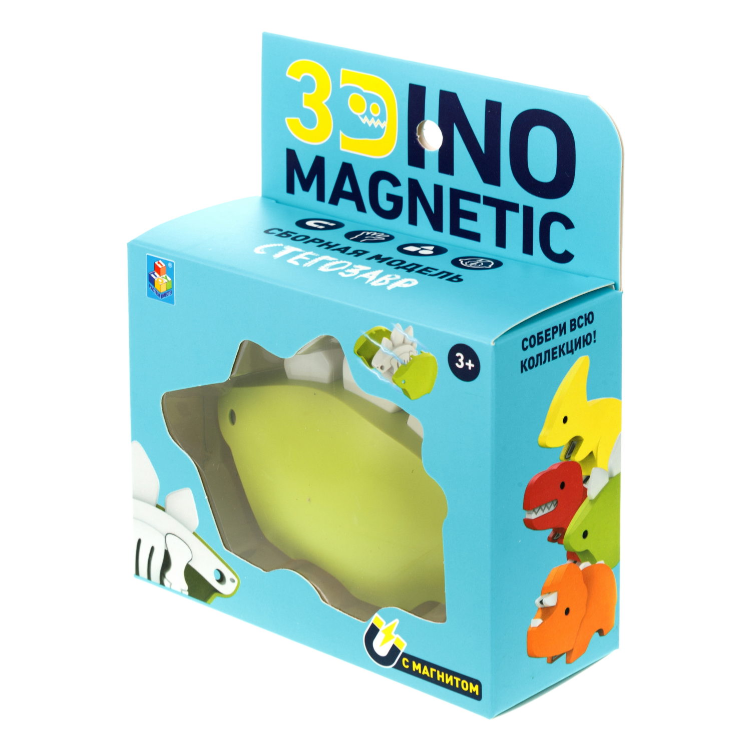 Игрушка динозавр 1TOY 3Dino Magnetic Стегозавр, сборный, с магнитом, для развития моторики и сил рук, цвет в ассортименте 