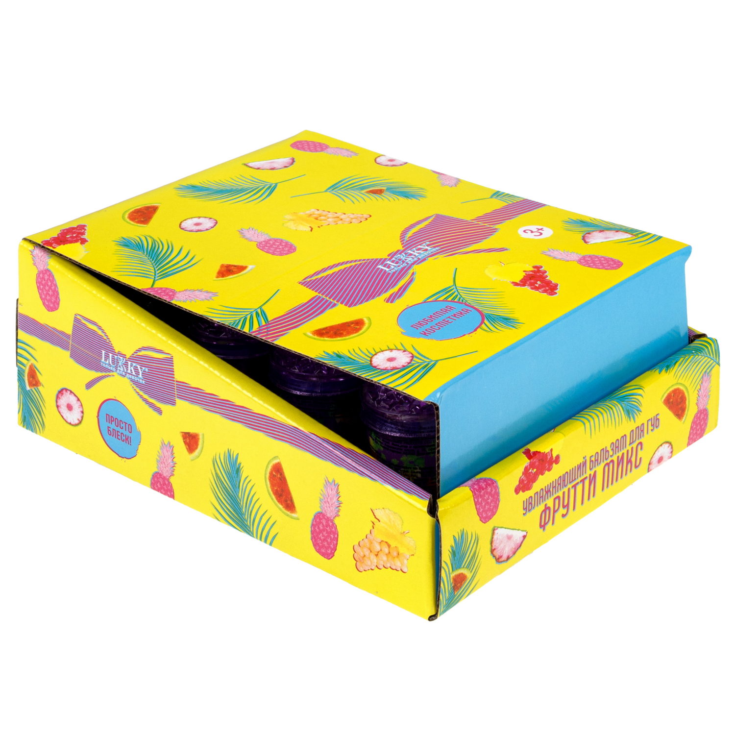 Lukky Фрутти Микс,бальзам д.губ увлажняющий,3,8г,12 шт дисплей бокс, 3 цвета в ассортименте
