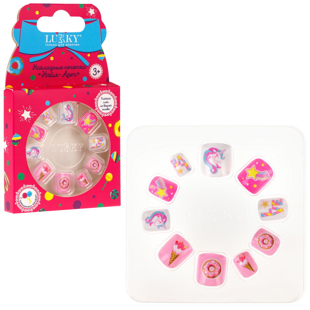 Lukky Нэйл-Арт 10 наклад.ногтей д.детей на клеевой основе,Мечты Единорога,с ароматом конфет,кор.