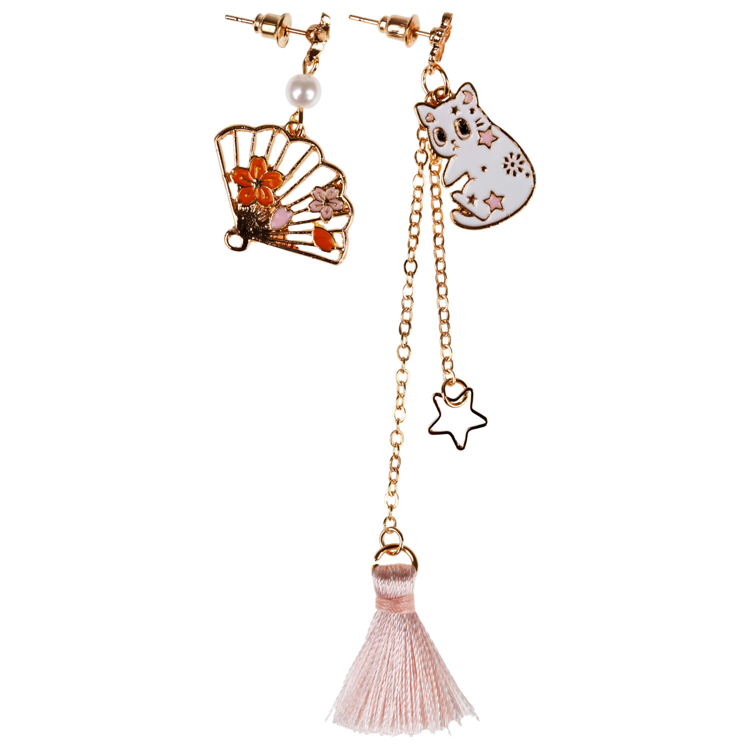 Серьги-гвоздики Lukky Fashion "Кошечка и веер"