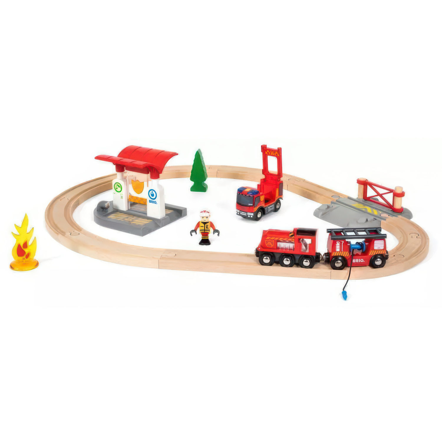 Деревянная железная дорога BRIO "Пожарная станция", свет, звук