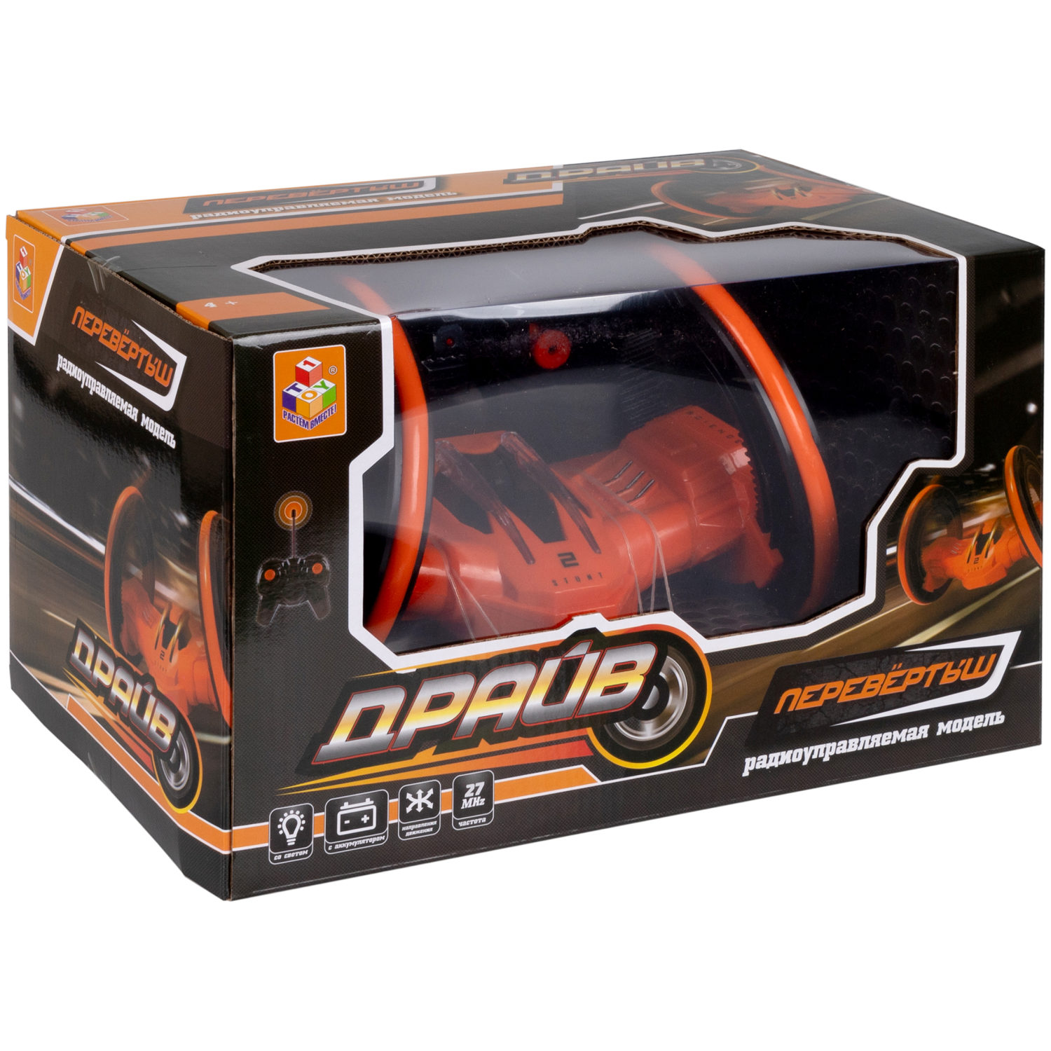 Машинка на пульте управления 1TOY Драйв перевертыш, трюковая, радиоуправляемая, трюкач, оранжевая