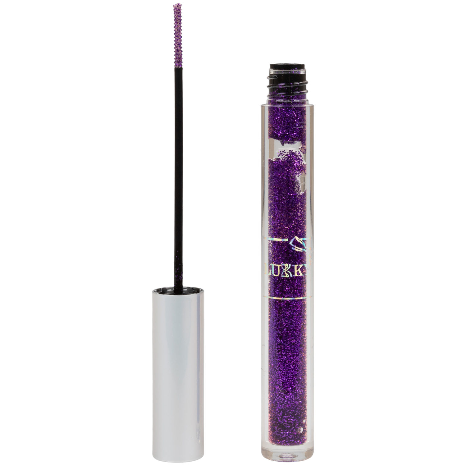 Lukky Twix Mix Тушь с блёстками для ресниц и бровей, ультратонкая кисточка, цвет фиолетовый с блестками, 2 гр, блистер