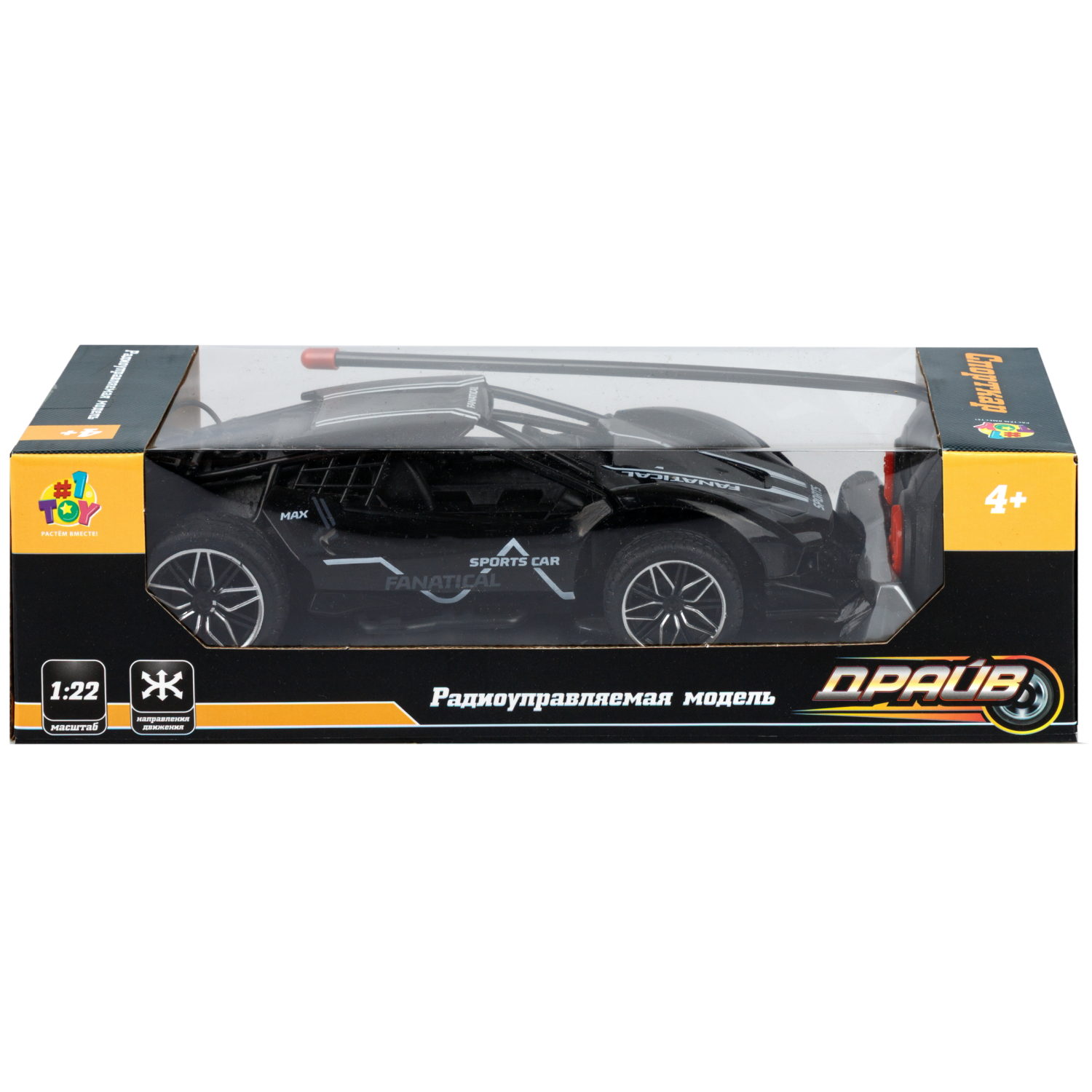 1toy Драйв Спорткар Машина на р/у, 1:22, 27 МГц, 4 канала, свет, черная