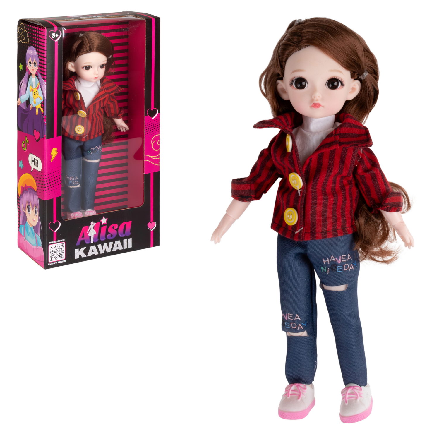 Alisa Kawaii кукла 30,5 см, с длинными темными волосами