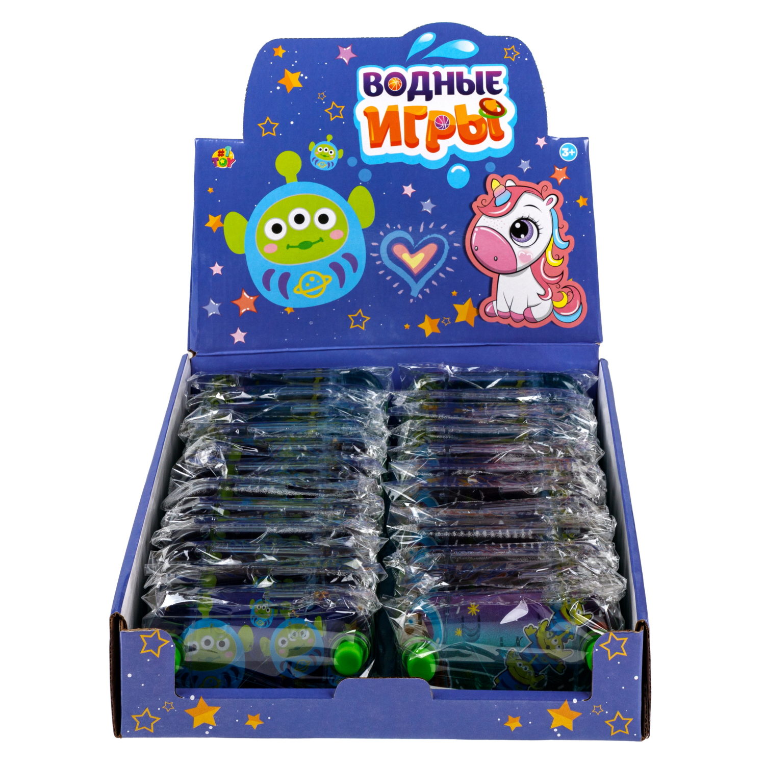 1TOY Игра с водой забрось мячики инопланетяне, 3 вида в асс. 12*6*2,3см, 24 шт в дисплей боксе