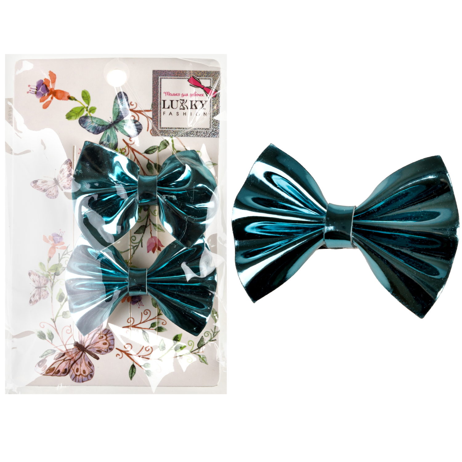 Заколки для волос Lukky Fashion Бантики Голография, детские, для девочки, зажимы, 4 цвета в ассортименте, набор 2 шт.