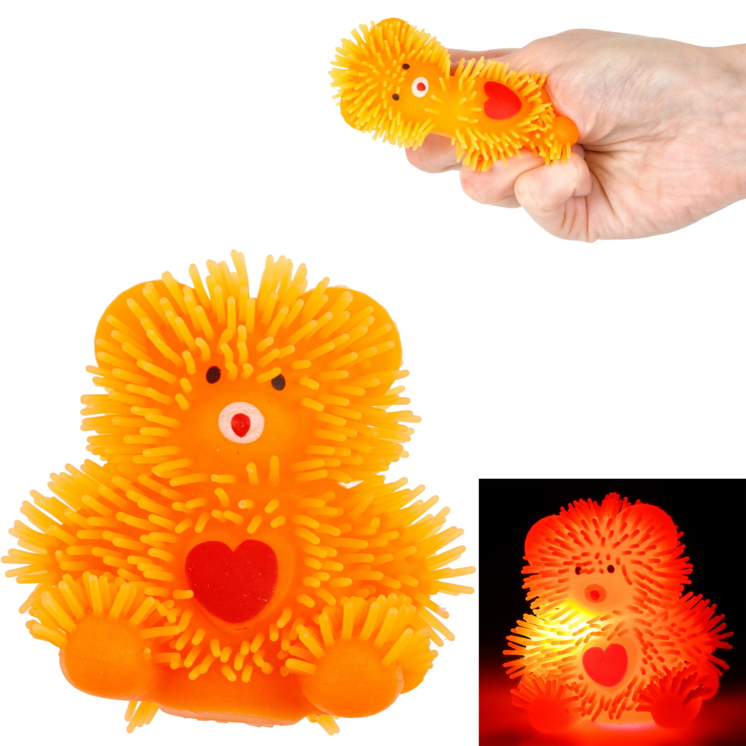 Игрушка-антистресс для рук 1toy Йо-Ёжики, оранжевый "Медвежонок" 8 см, со светом