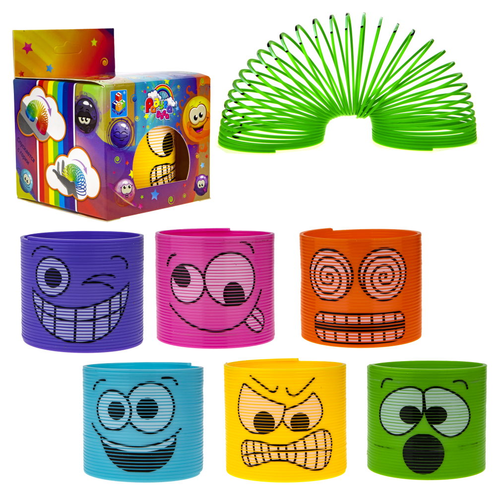 Пружинка радуга 1TOY «Радуга-дуга» Эмоции, 7,5*7,5 см, 6 видов в ассортименте