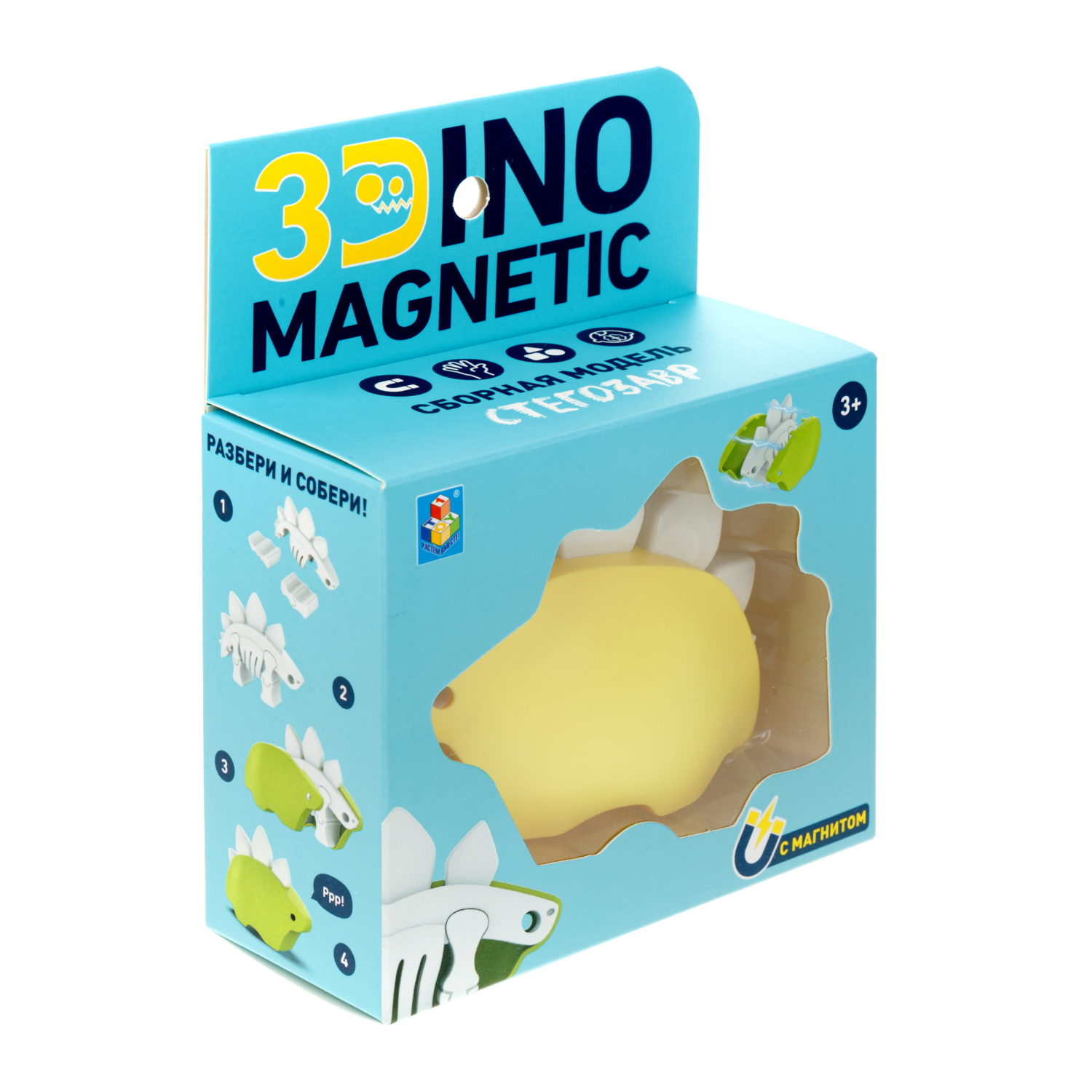Игрушка динозавр 1TOY 3Dino Magnetic Стегозавр, сборный, с магнитом, для развития моторики и сил рук, цвет в ассортименте 
