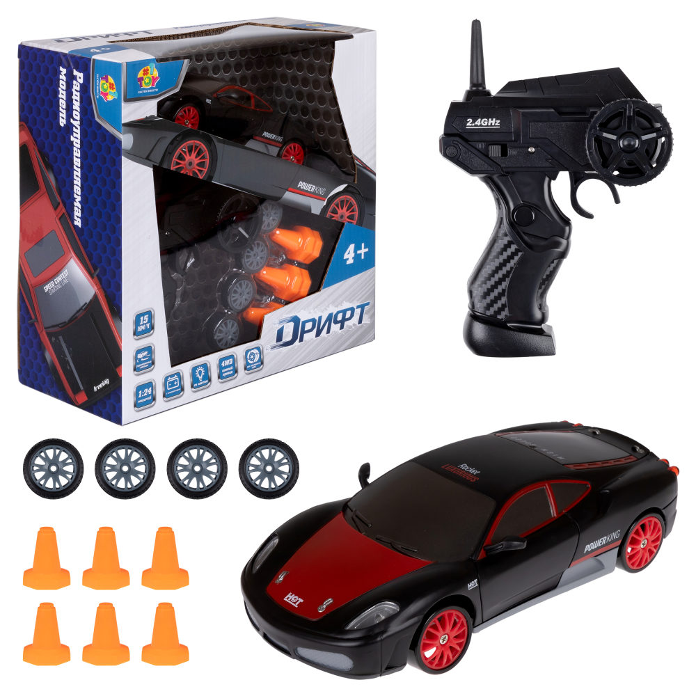Дрифт машинка на пульте управления 1TOY на радиоуправлении, гоночная, спортивная, со светом