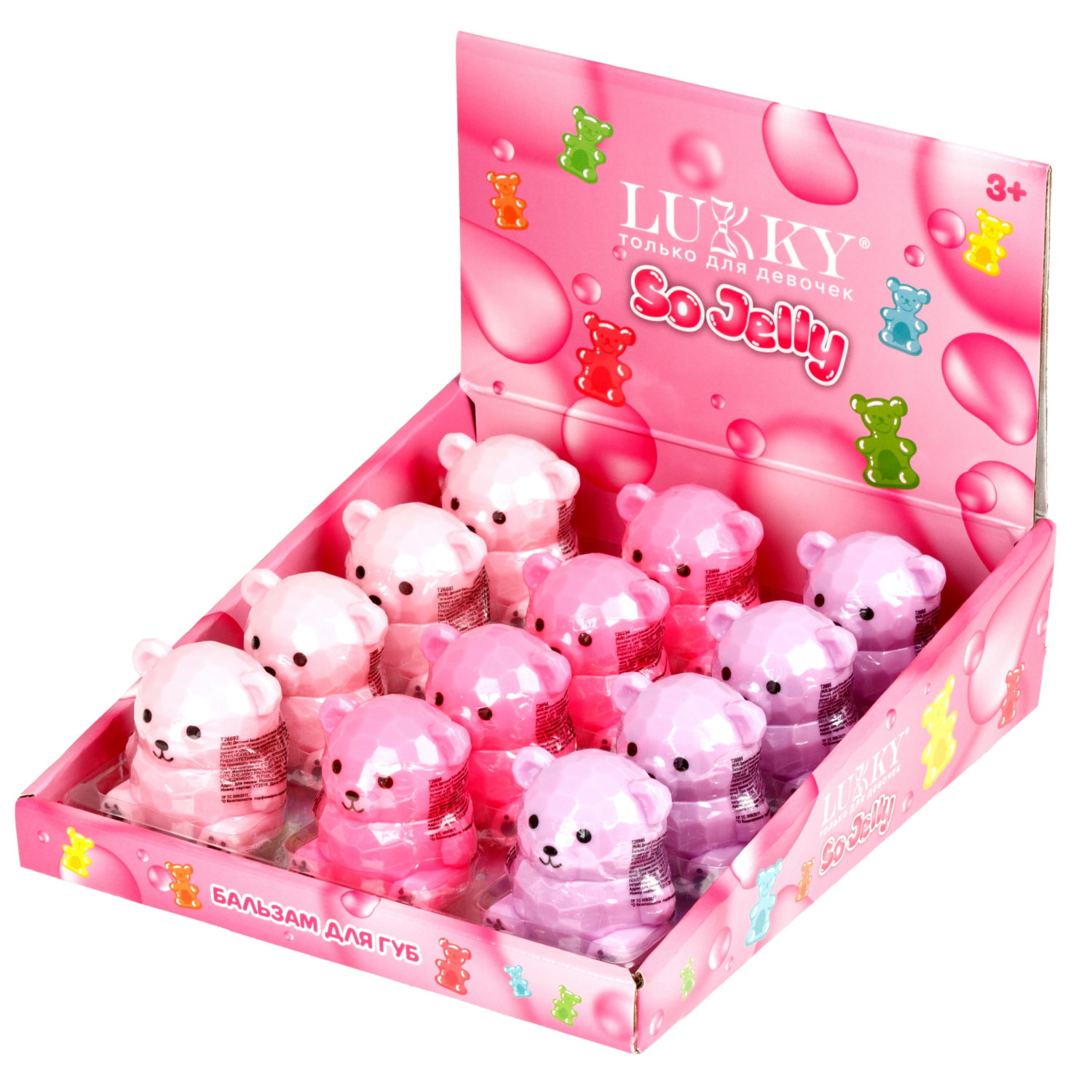 Бальзам для губ детский Lukky Гламурные Зверушки Мишка Тедди, с блёстками, 9 г, 3 цвета в ассортименте