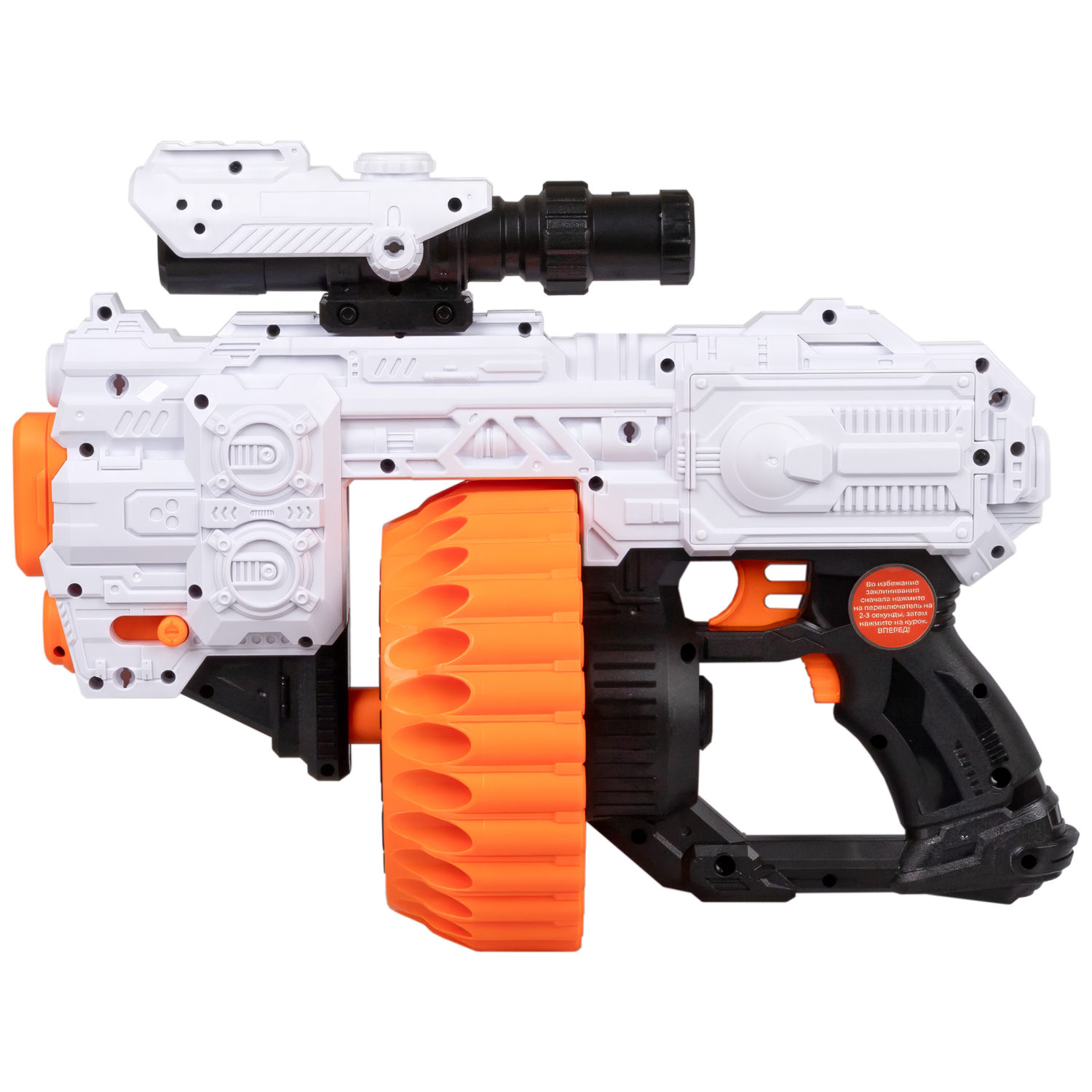 1TOY Funmax "A73" бластер электрический, барабан на 30 выстрелов, в комплекте 48 EVA снарядов