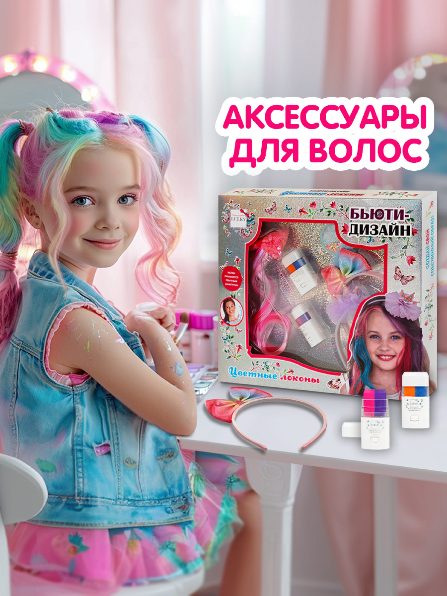 Lukky Бьюти-Дизайн набор для дизайна волос "Цветные Локоны"