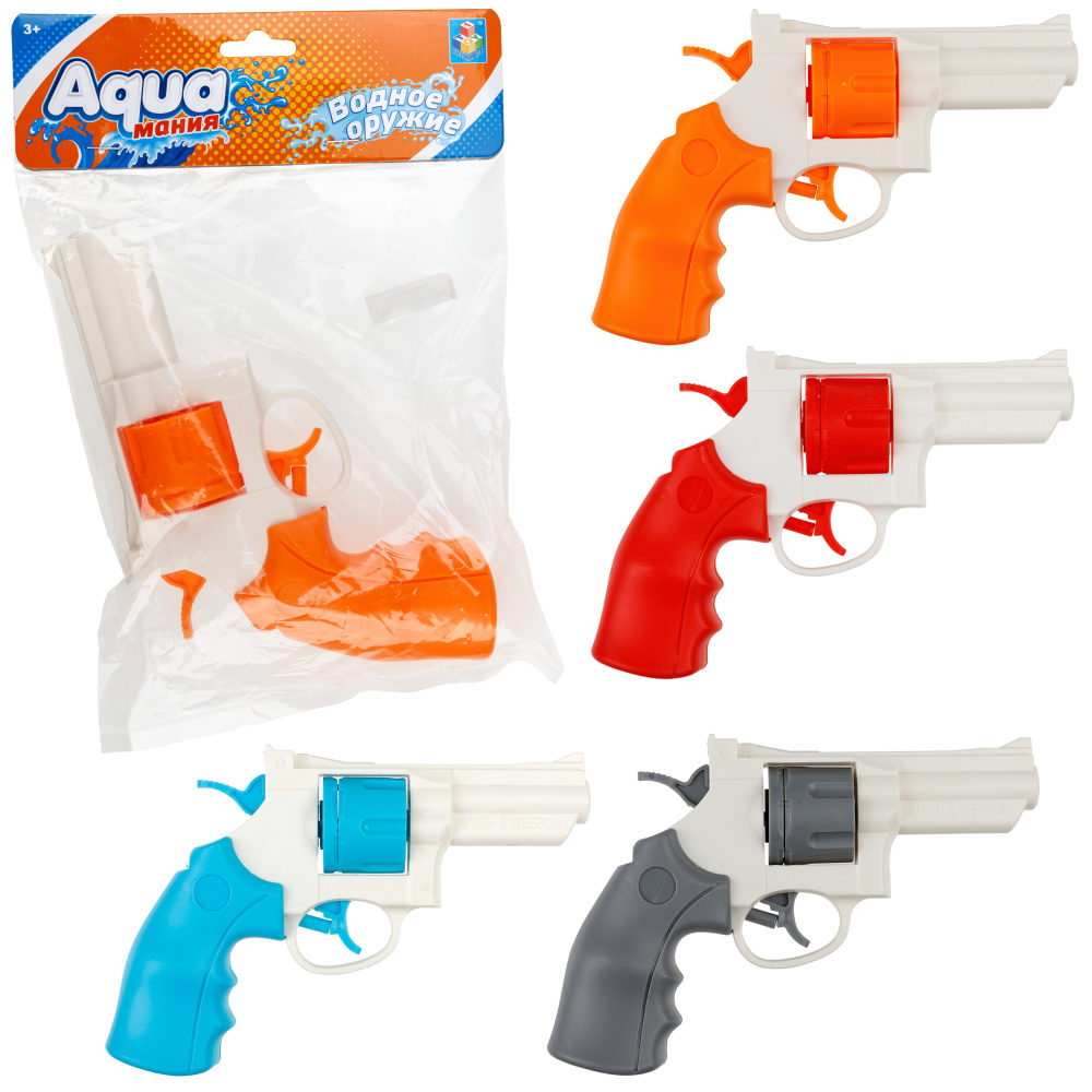 Водное оружие 1TOY Аквамания, револьвер, 4 цвета в ассортименте