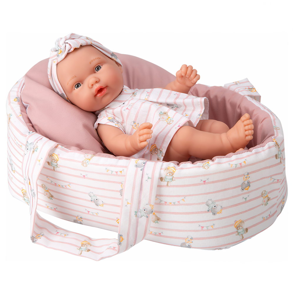 Arias ELEGANCE PILLINES кукла винил 26 см в роз.одежде,с люлькой,пакет