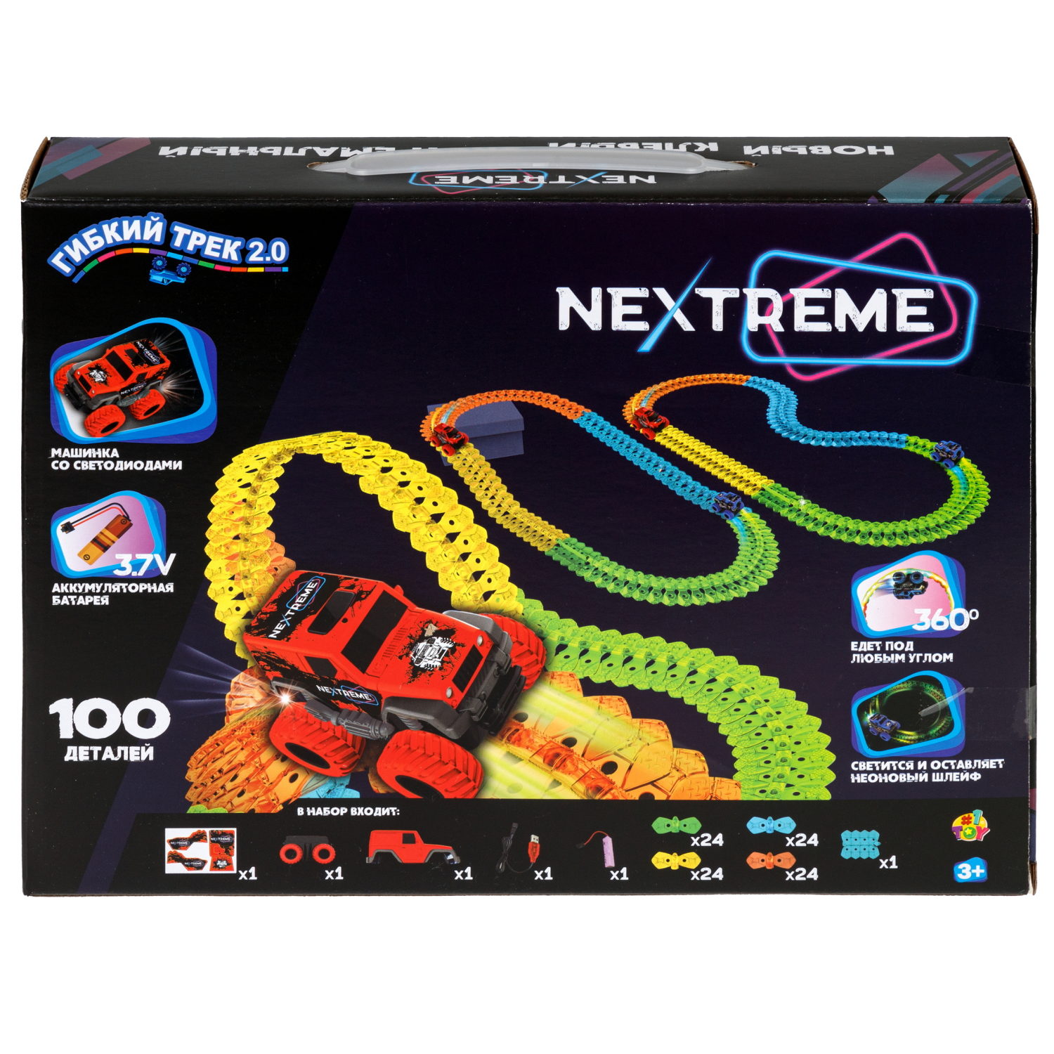 1TOY NEXTREME Гибкий трек 100 деталей, внедорожник красный с аккумуляторной батареей