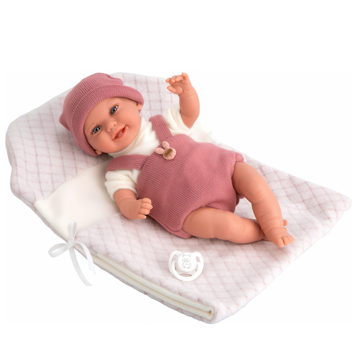 Arias ELEGANCE BABYTO кукла утяжеленная мягк.с винил.конечностями,35 см,в вязаном костюмчике,в конверте,с соской
