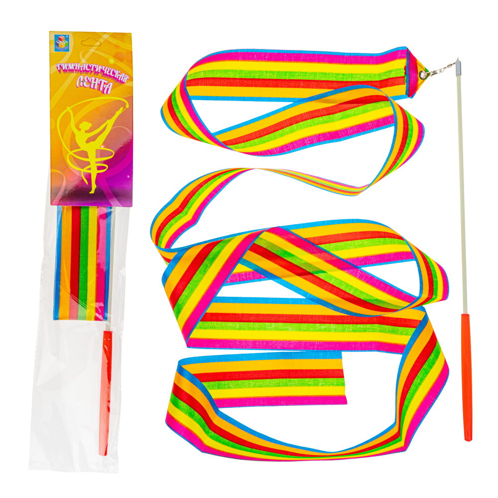 Гимнастическая лента 1TOY с палочкой, для художественной гимнастики, 2 м