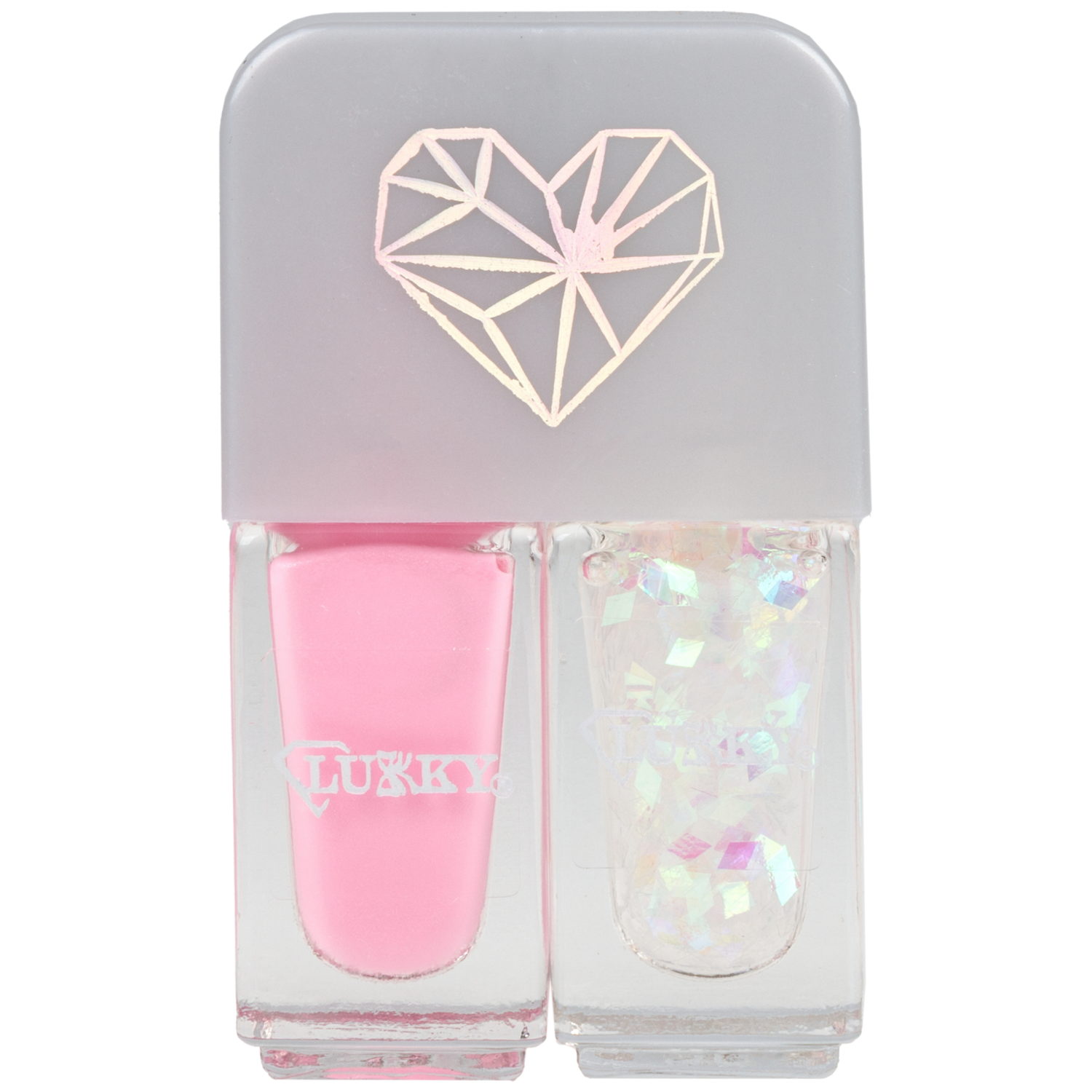 Двойные лаки для ногтей Lukky Diamond Duet, 2 по 4 мл, розовый с блёстками, блистер