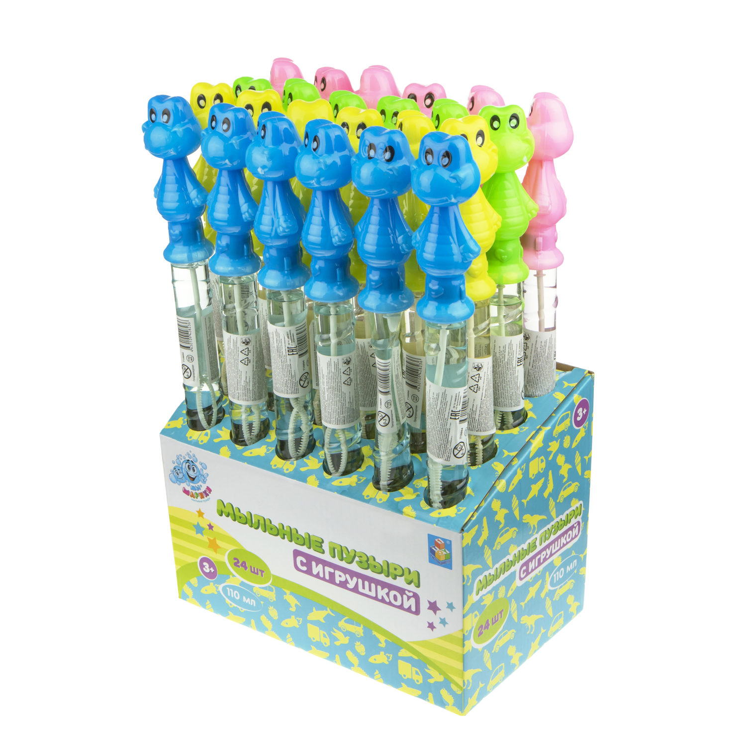 Мыльные пузыри с игрушкой 1TOY Мы-шарики! Крокодил, 110 мл, 4 цвета в ассортименте