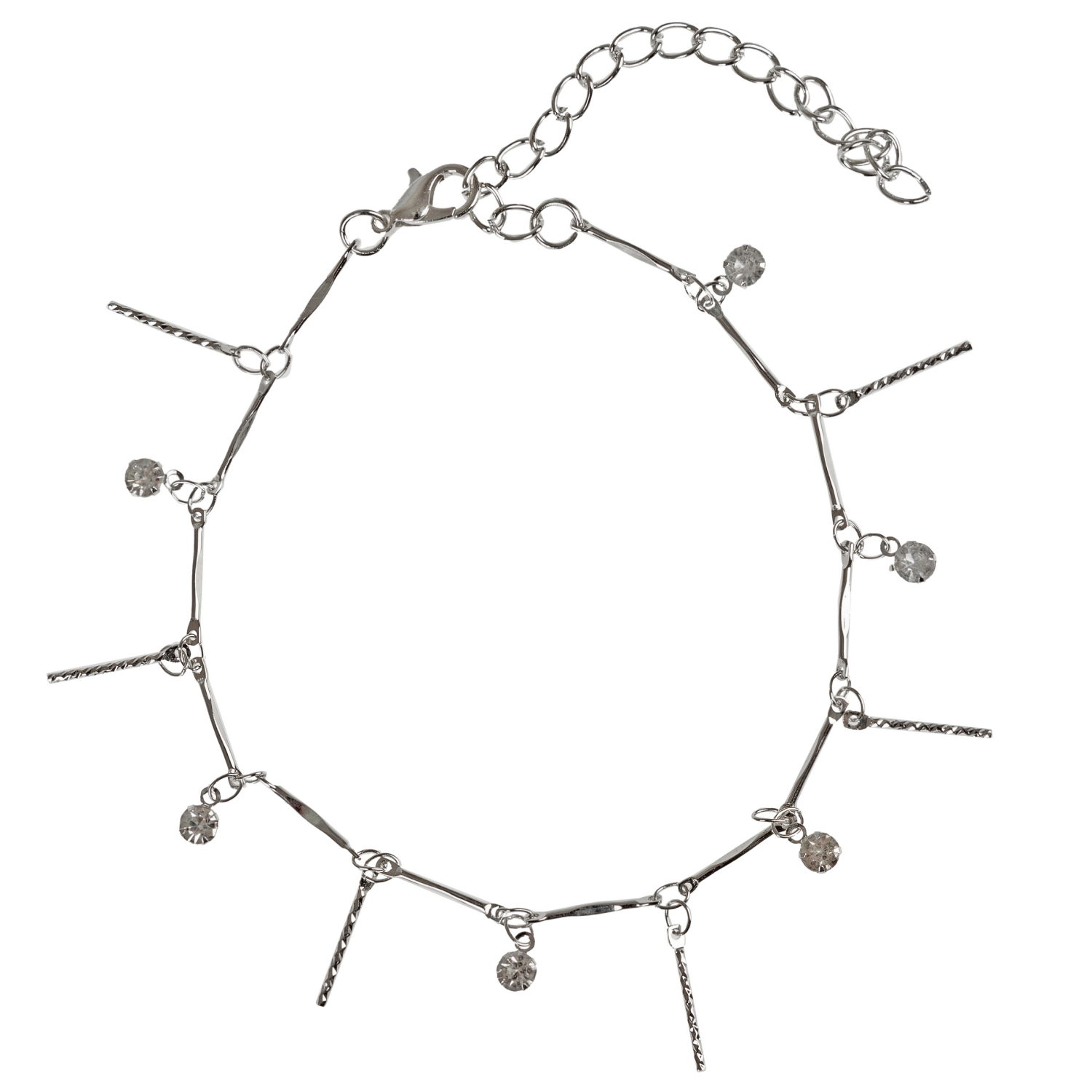 Набор 3 браслетов-цепочек Lukky Fashion, микс, серебряного цвета, со стразами