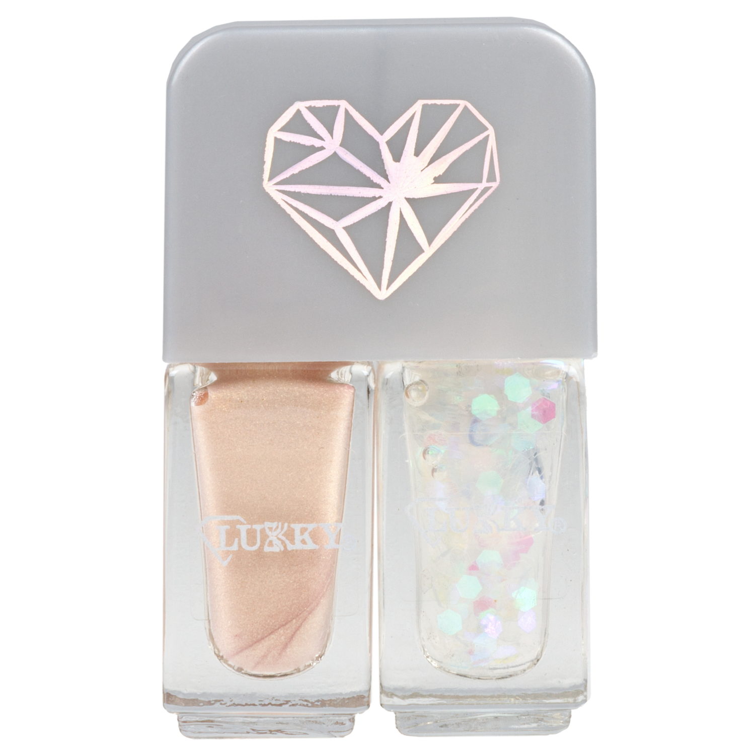 Двойные лаки для ногтей Lukky Diamond Duet, 2 по 4 мл, золотой с блёстками, блистер