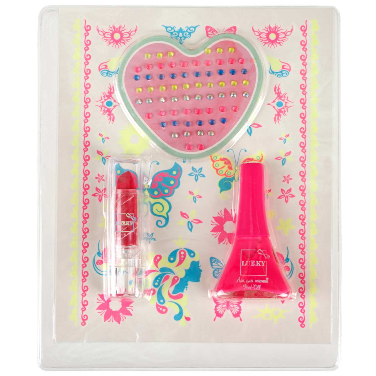 Lukky Бьюти-Дизайн Ультрафиолет с лаком для ногтей и помадой для Ультрафиолет, светящимися в темноте переводными тату и стразами для лица