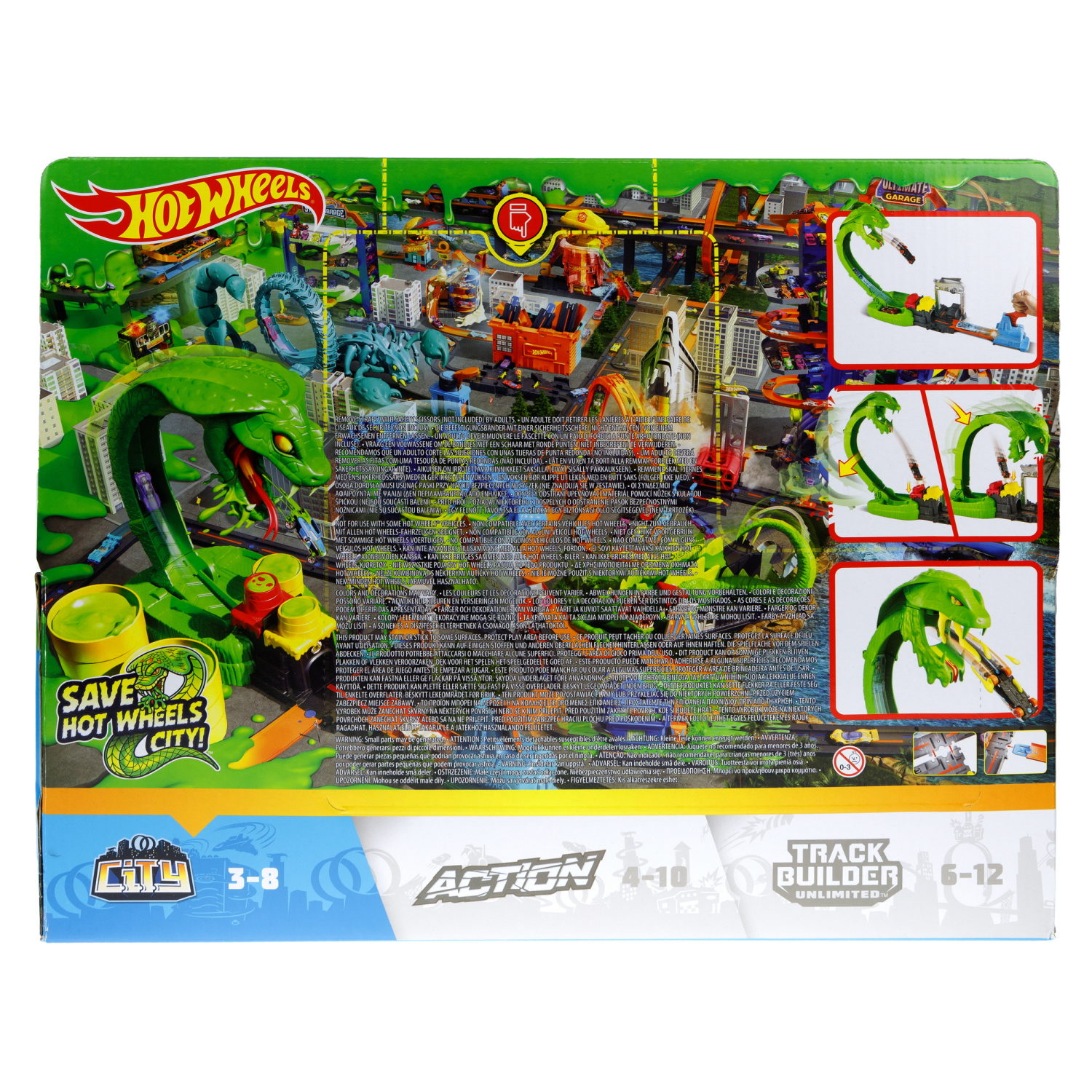 Hot wheels Сити Набор игровой Трек: Удар городской токсичной змеи с машинкой
