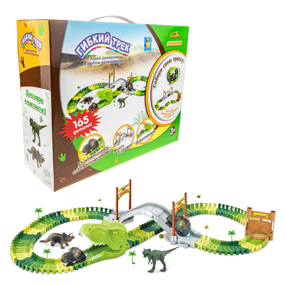 Автотрек 1TOY «Динопарк», гибкий трек с машинкой