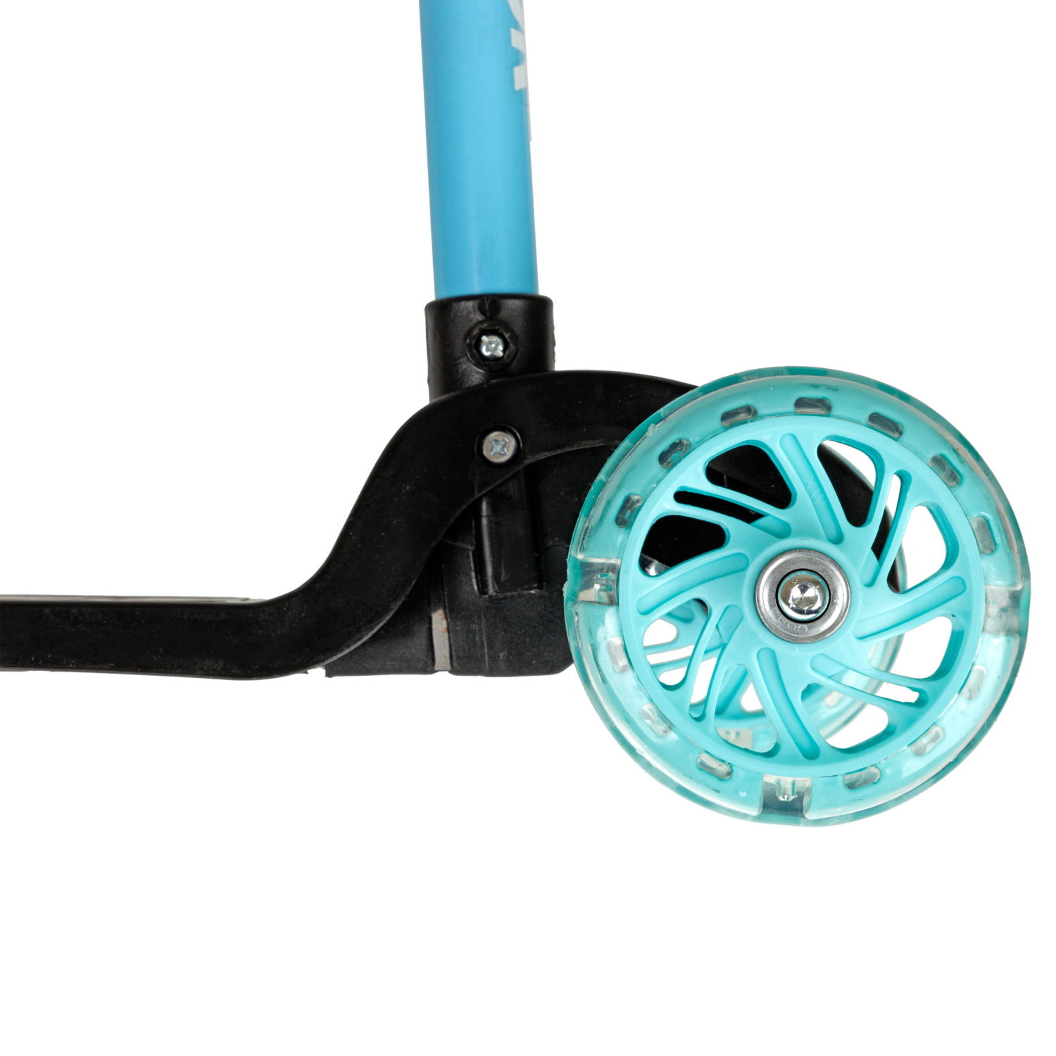 Самокат Navigator, упр.накл, PVC светящ. кол.2х110мм/80мм, складной, высота руля 58-72см, дека 36*12см, пласт ручки, пакет, черный с голубым