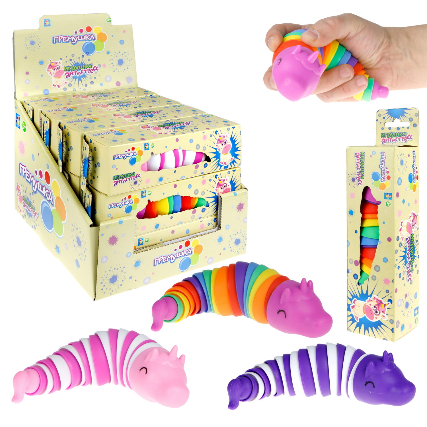 Единорог 1TOY Гремушка, 3 цвета в ассортименте
