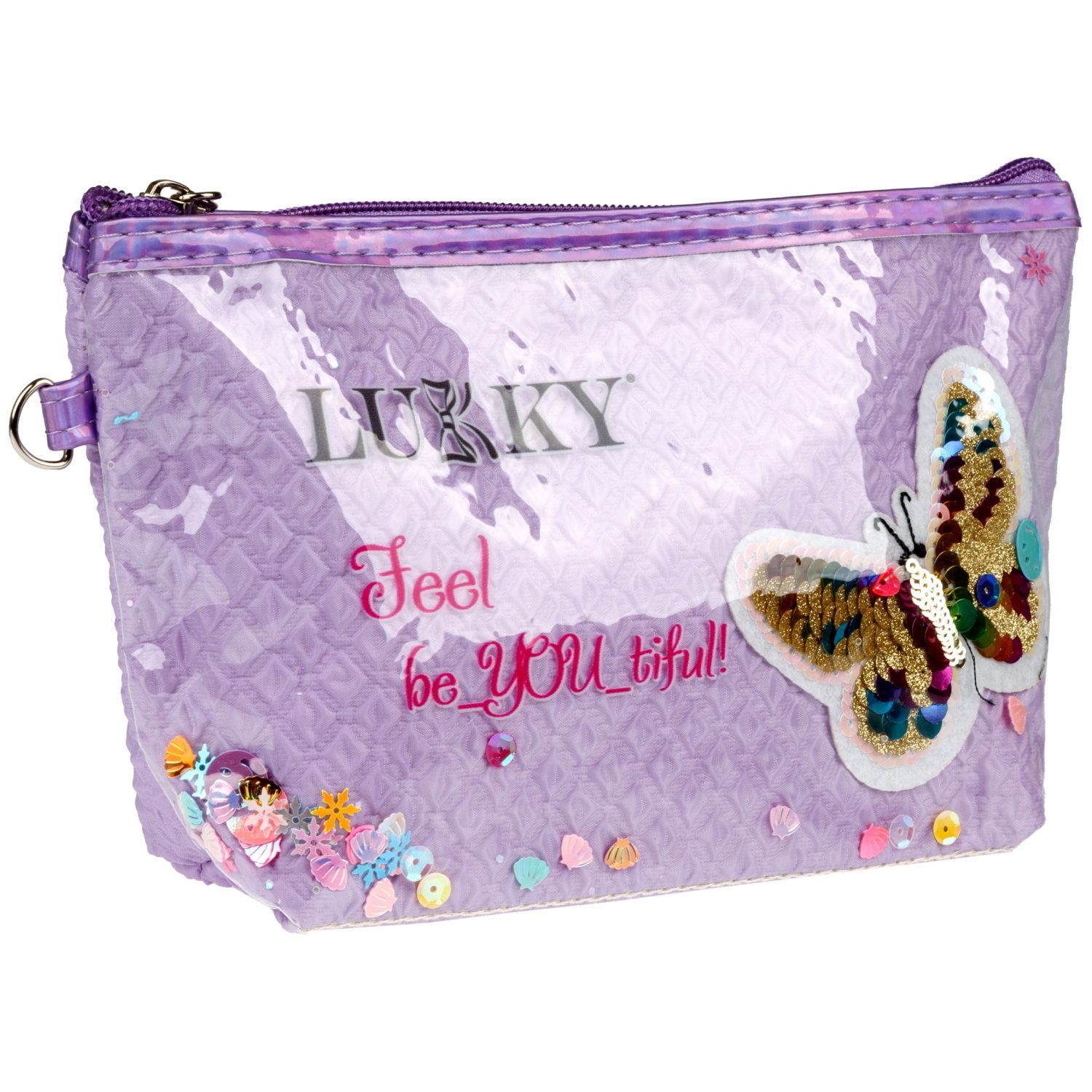Косметичка с вышивкой и подвижными блёстками Lukky Love Butterfly, 22*14*6 см