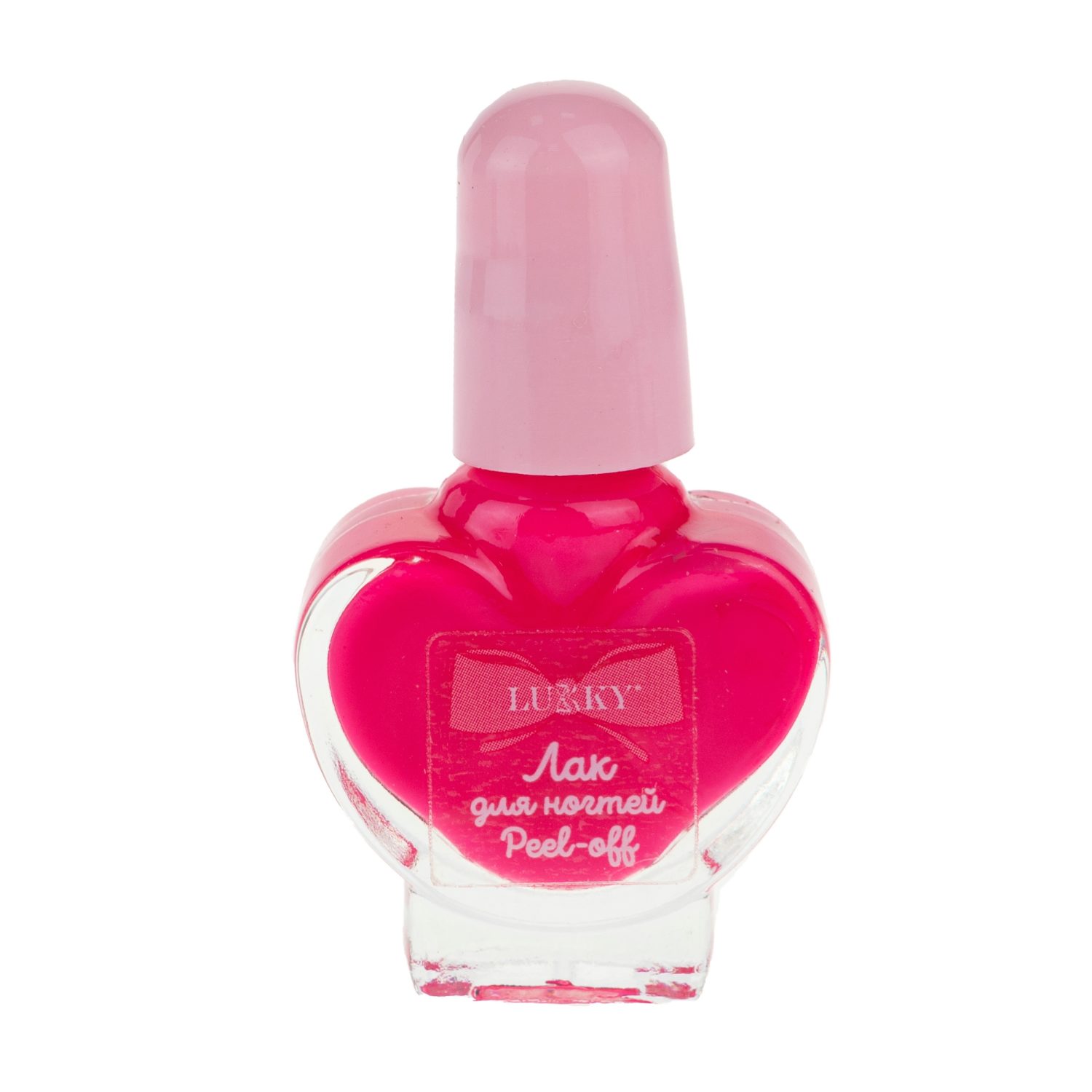 Lukky Лак для ногтей peel-off перламутровый с ароматом клубничного пончика, флакон в виде сердечка 5 мл, цвет ярко-розовый, блистер