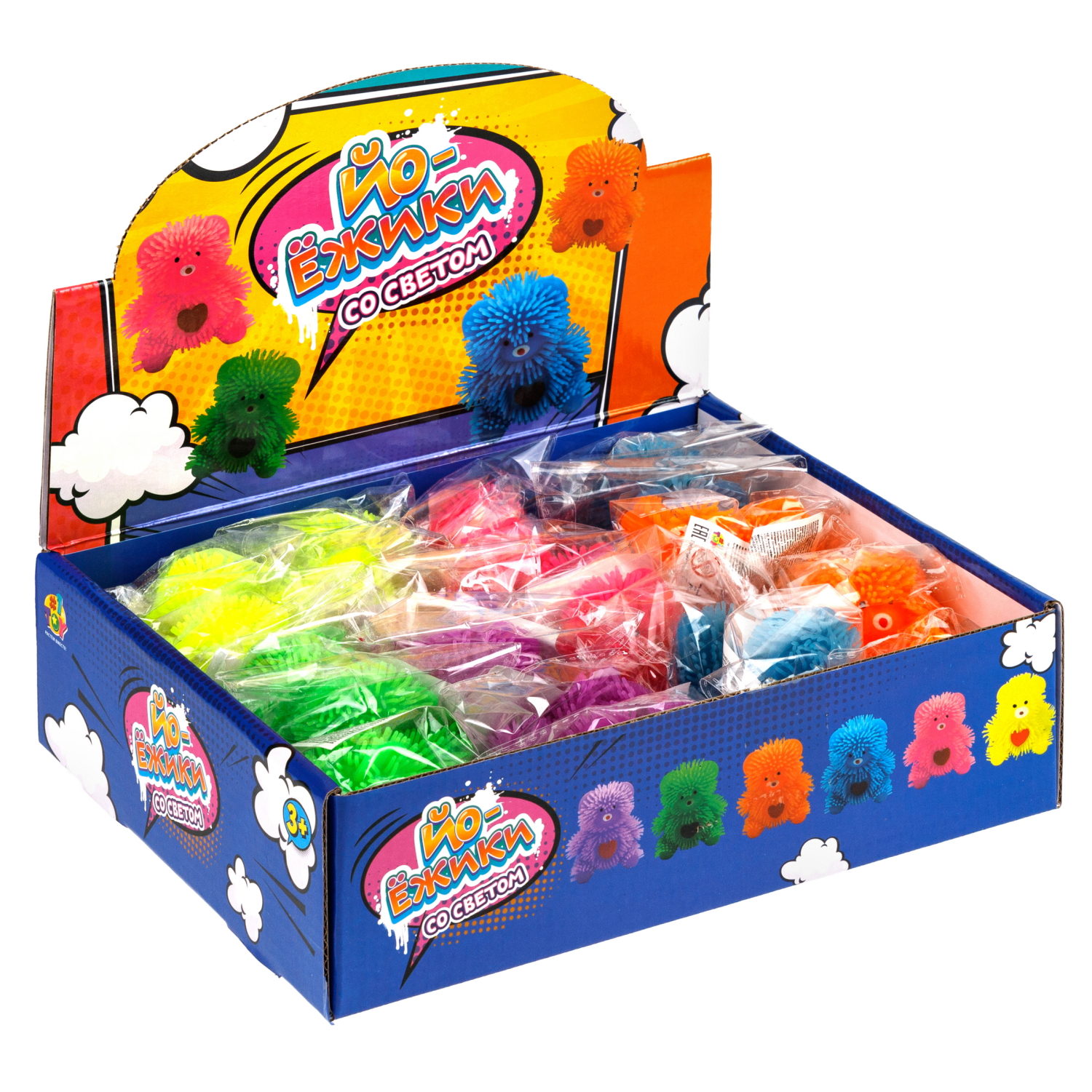 Игрушка-антистресс для рук 1toy Йо-Ёжики, "Медвежонок" 8 см, со светом, 6 видов в ассортименте