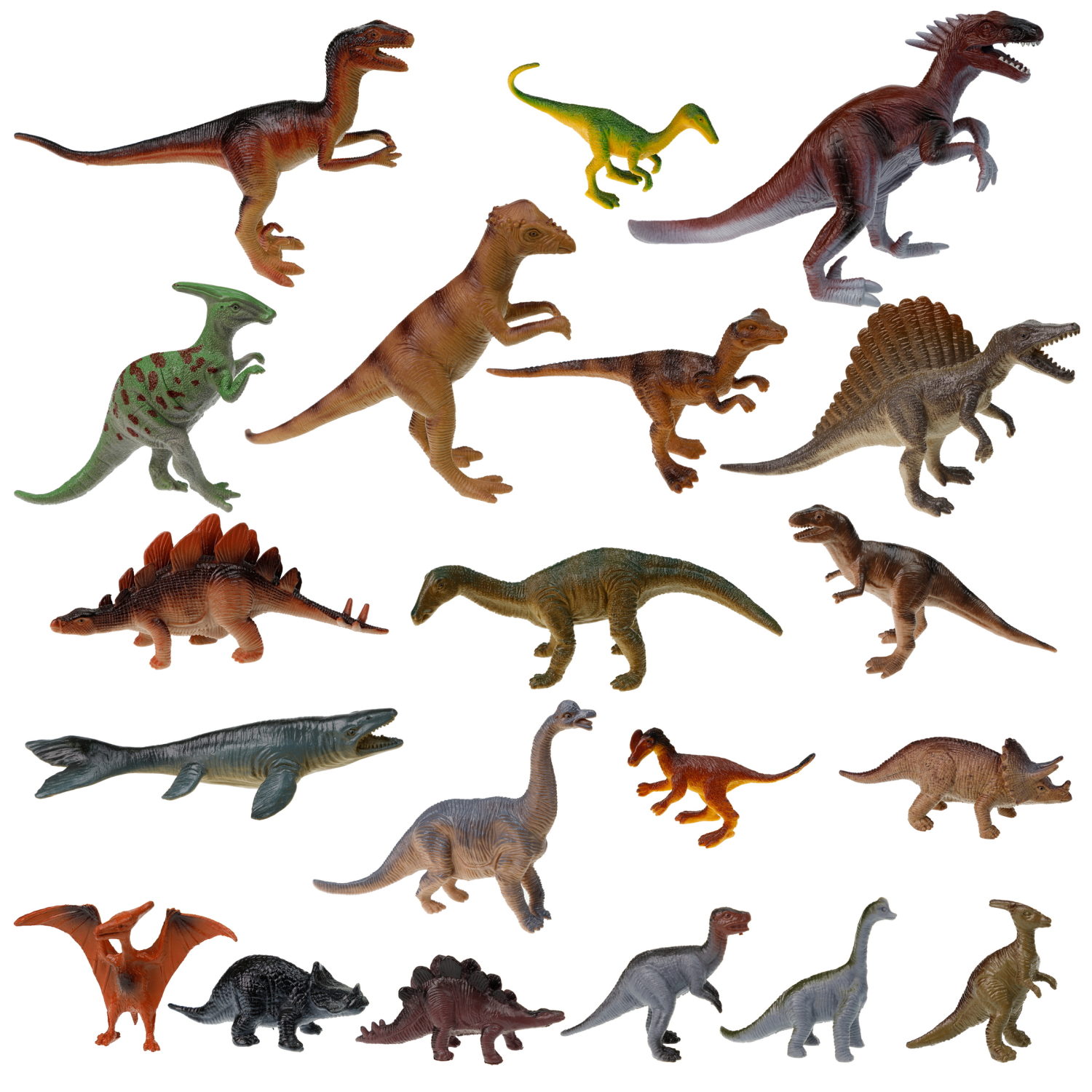 Игровой набор динозавров 1TOY "В мире животных", 40 шт., фигурки: стегозавр, птеранодон, гадрозавр, трицератопс, велоцираптор, тираннозавр рекс