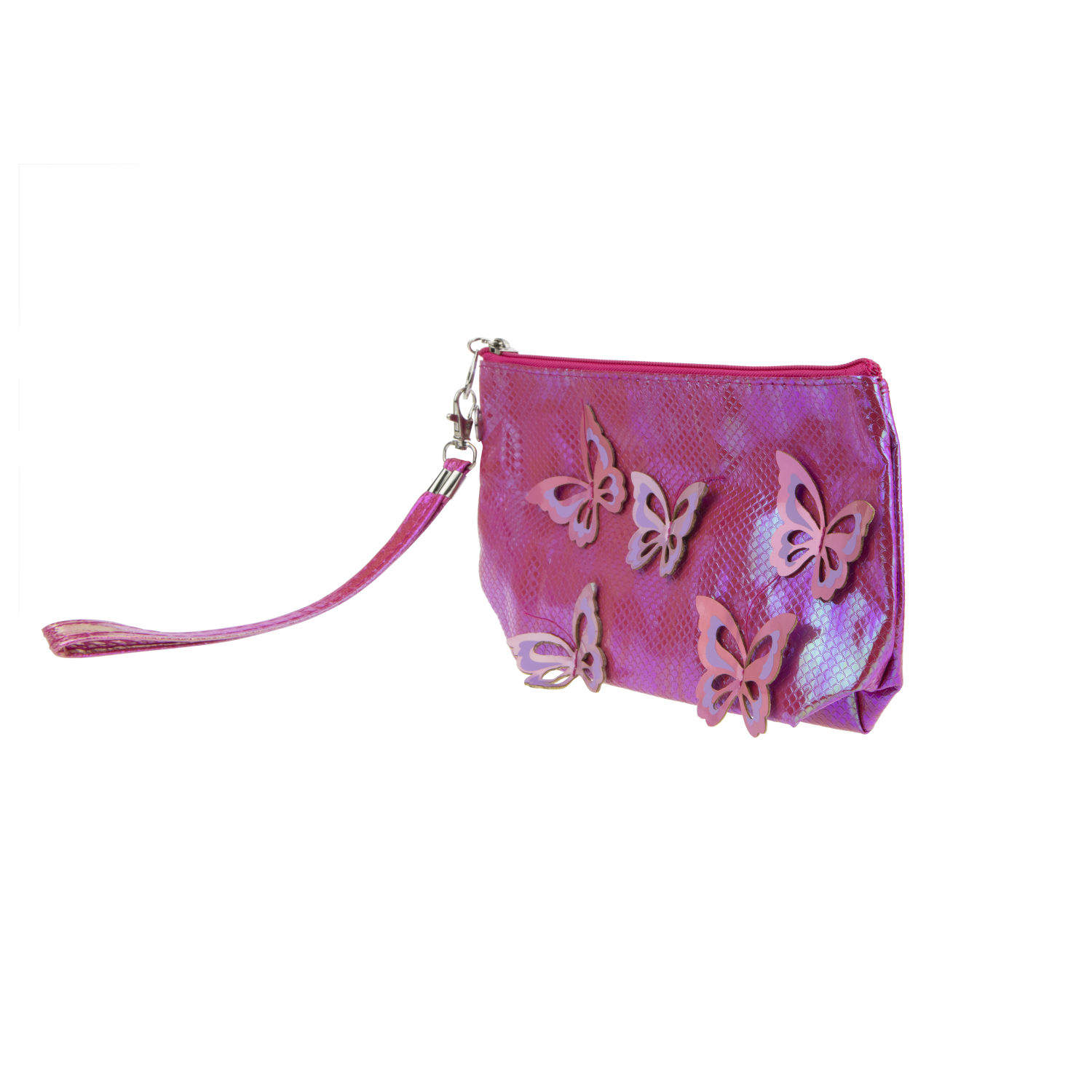 Пенал школьный, косметичка LUKKY для девочек, девушек, розовая, с накладными бабочками, с ремешком, 24х13 см