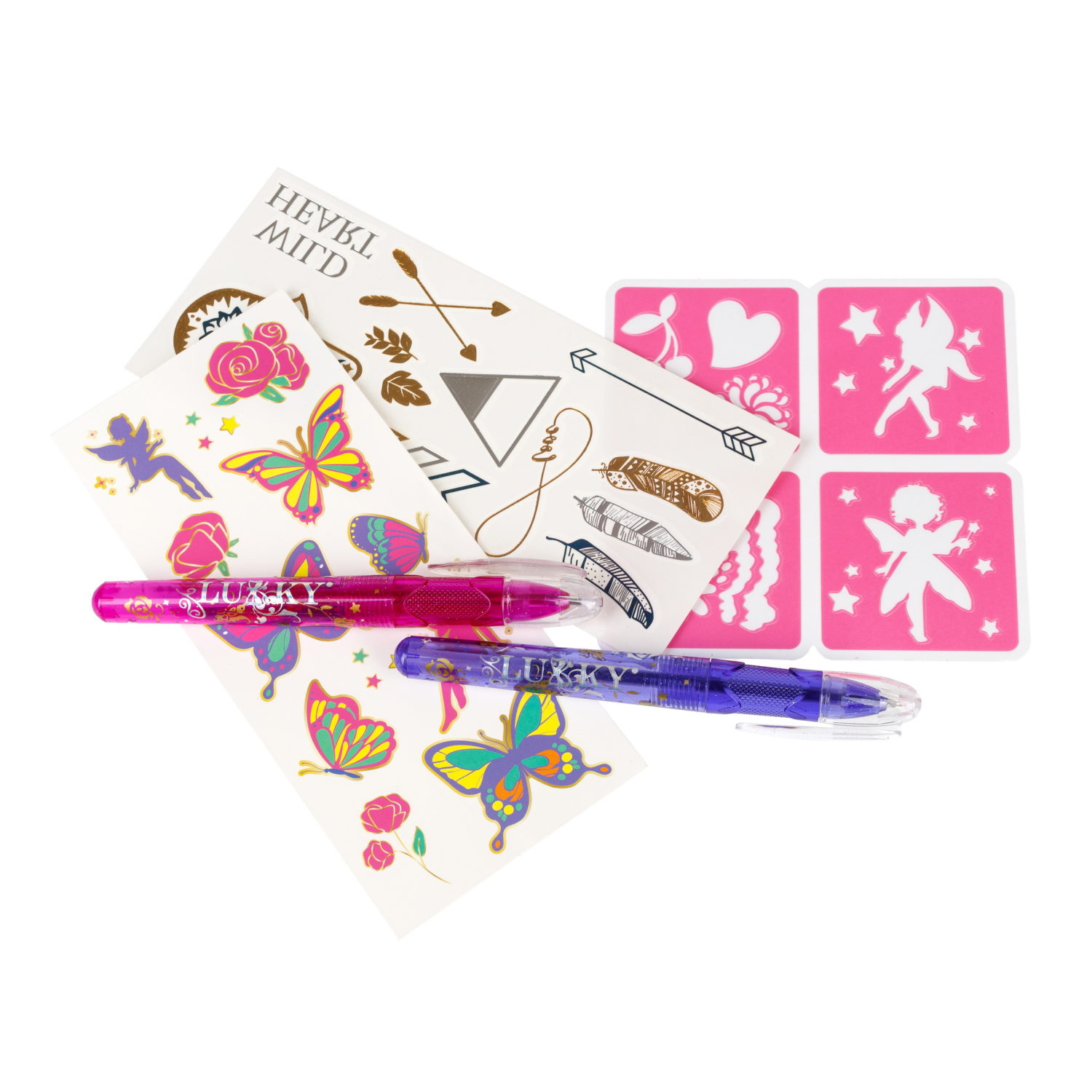 Lukky Бьюти-Дизайн Крылья Бабочки  с тату ручками, трафаретами и переводными блестящими и акварельными тату