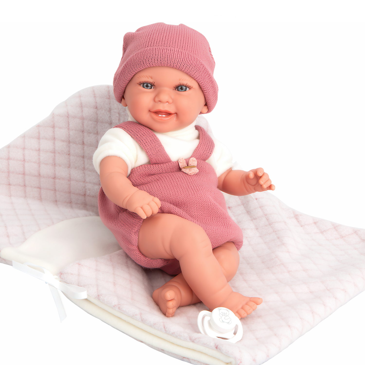 Arias ELEGANCE BABYTO кукла утяжеленная мягк.с винил.конечностями,35 см,в вязаном костюмчике,в конверте,с соской