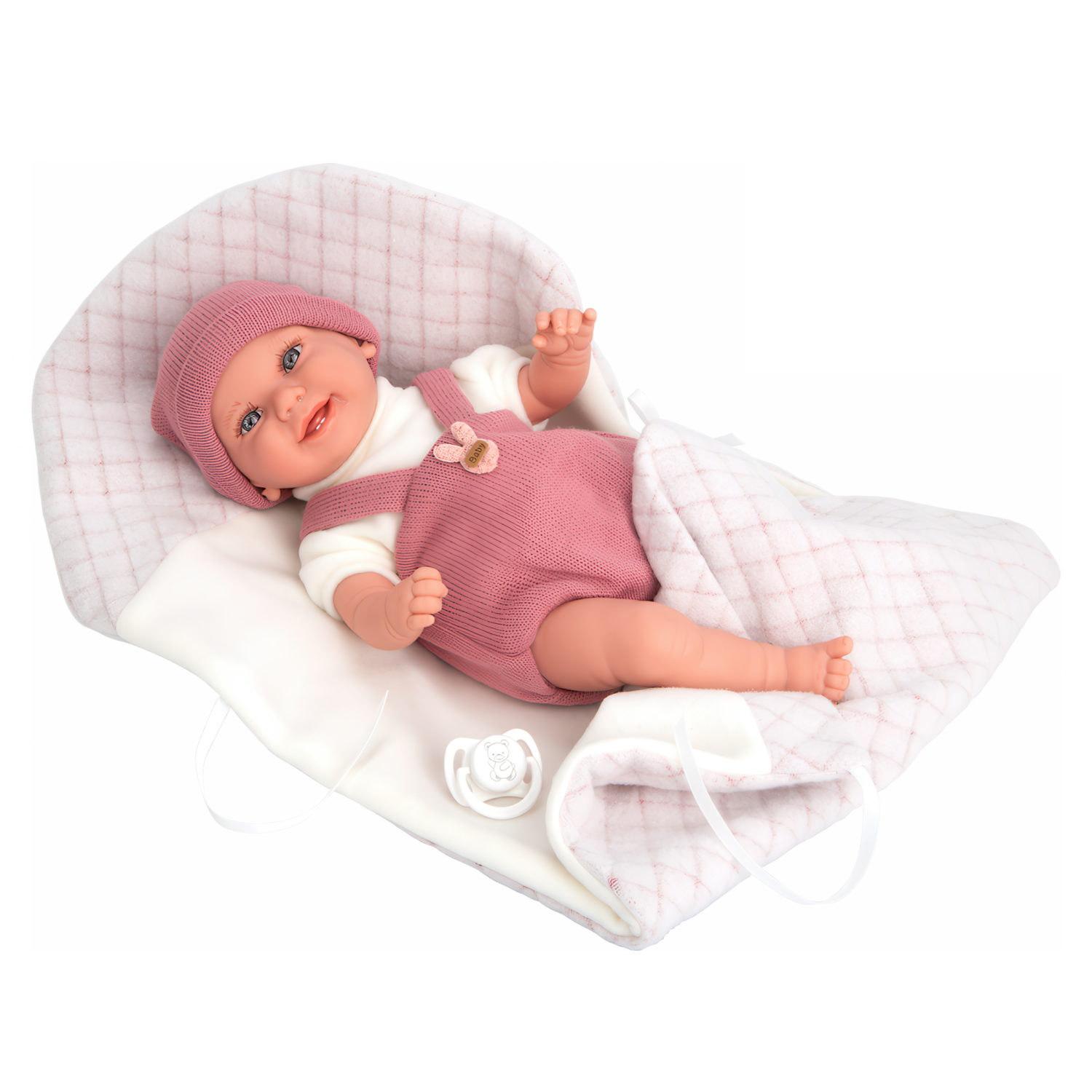 Arias ELEGANCE BABYTO кукла утяжеленная мягк.с винил.конечностями,35 см,в вязаном костюмчике,в конверте,с соской