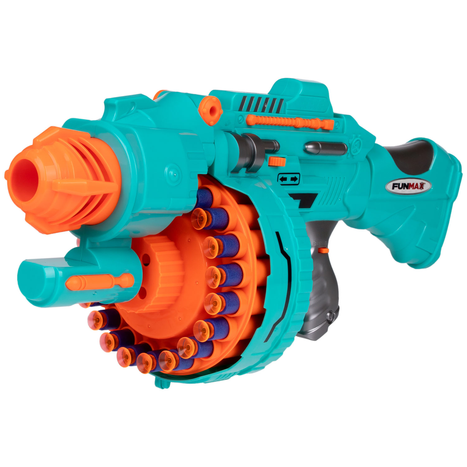 1toy Funmax "A72" бластер электрический, барабан на 20 выстрелов, 40 снарядов с присосками