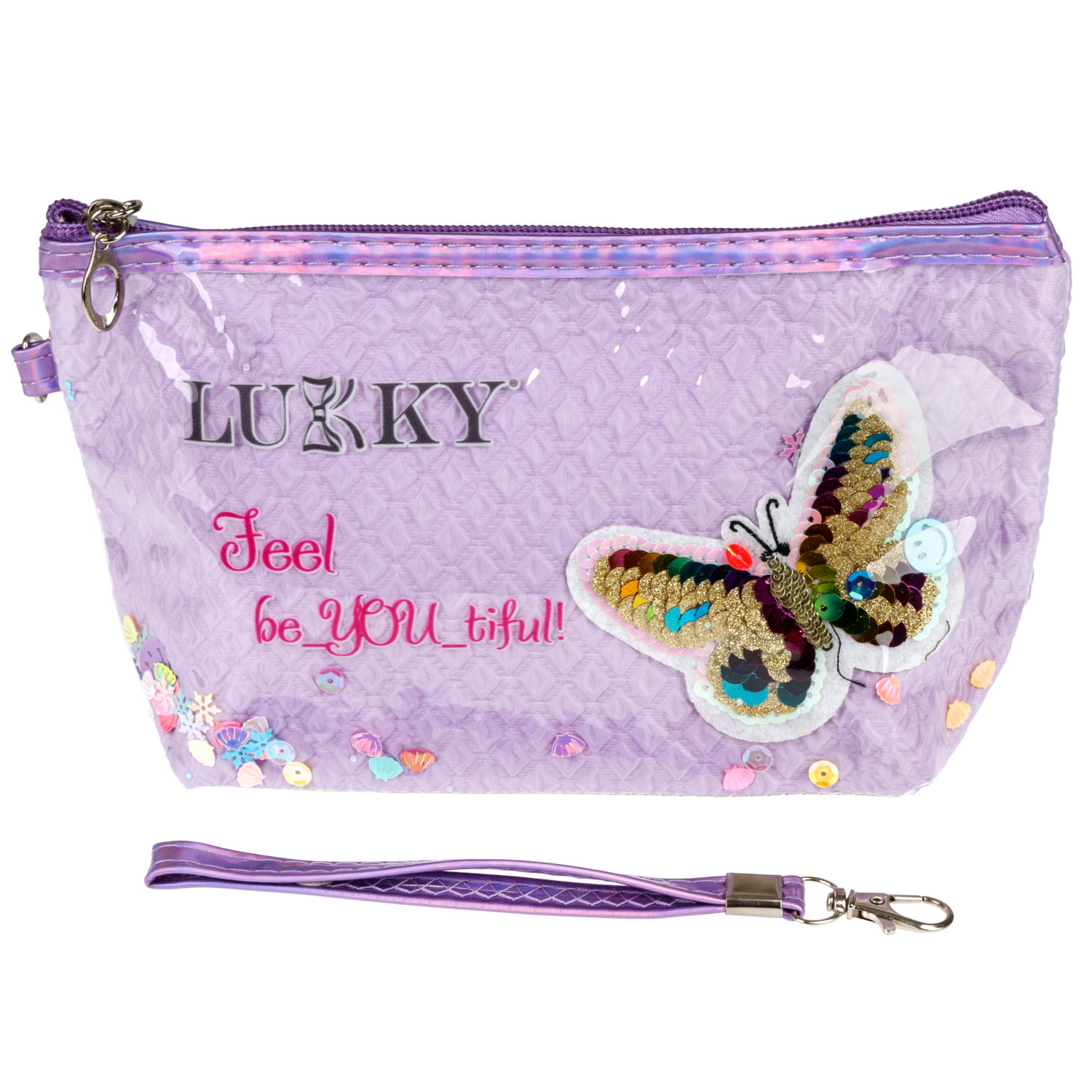 Косметичка с вышивкой и подвижными блёстками Lukky Love Butterfly, 22*14*6 см