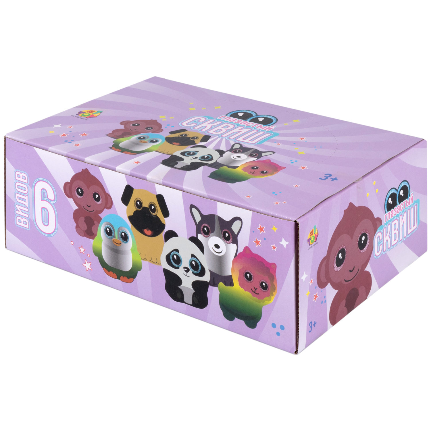 Глазастый сквиш 1TOY Животные, игрушка-антистресс для рук, жмякалка, 8-9 см, 6 видов в ассортименте