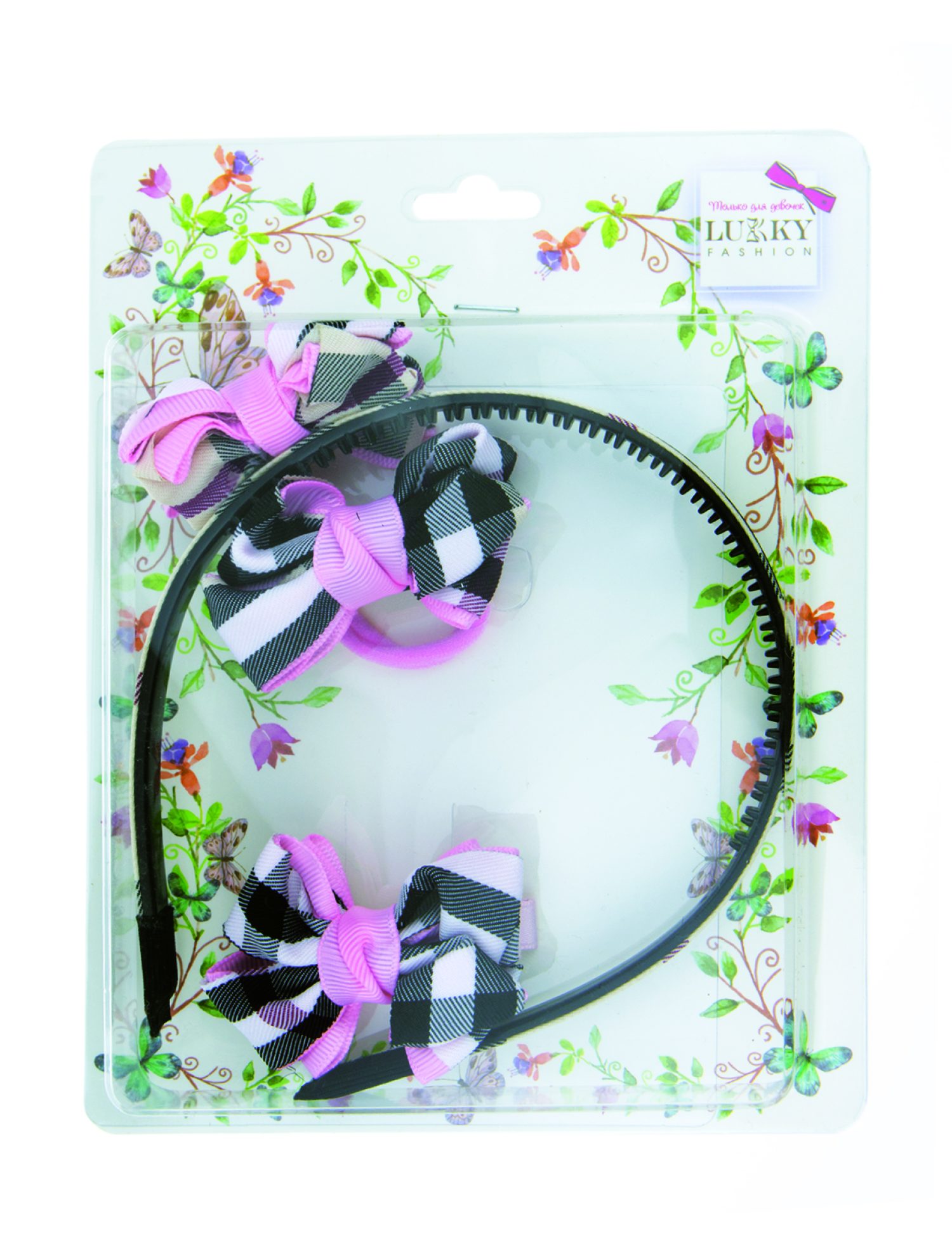 Lukky Fashion набор для волос ободок, резиночка и заколка с бантиками, блистер 15,5х20см